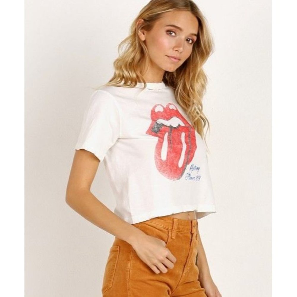 DAYDREAMER Rolling Stones 89 Tour Rebel Crop Tee White Small New women’s graphic - Picture 11 of 13